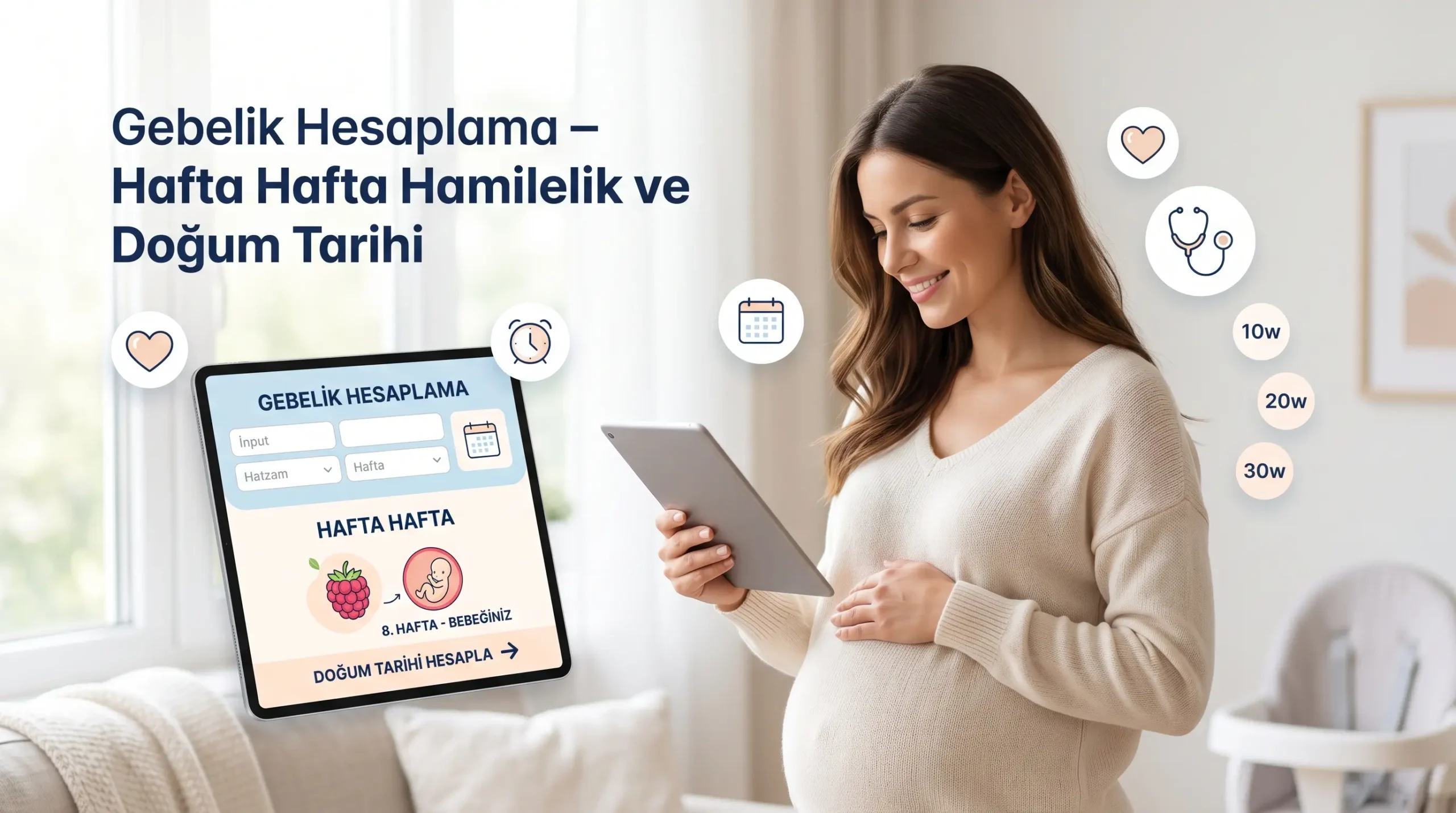 Gebelik hesaplama, hafta hafta hamilelik takibi ve muhtemel doğum tarihi hesaplama aracı görseli